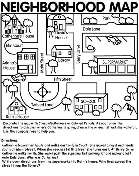 This neighborhood map can be used for teaching map skills to primary age children through r ...