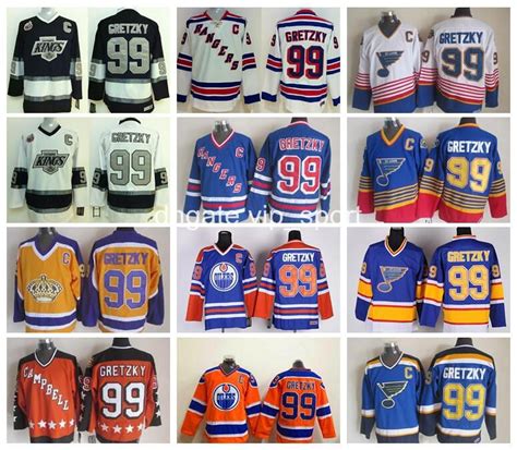 Ice Hockey 99 Wayne Gretzky Jersey Men Rangers LA Kings Oilers St ...