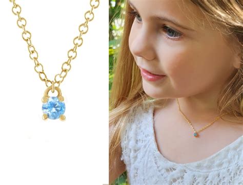 Childs Birthstone Necklace, Personalized Gift for Little Girls, Dainty Birthday Gift, Colorful ...