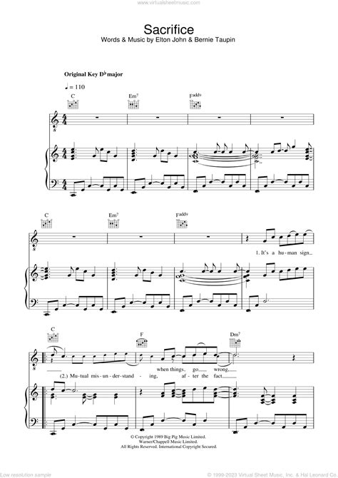 John - Sacrifice sheet music for voice, piano or guitar [PDF]