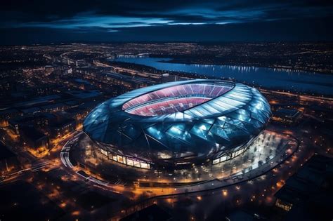 Premium AI Image | Nighttime Aerial View of Football Stadium AI