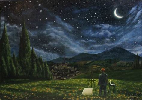 Starlight Night Painting in 2021 | Night painting, Painting, Fantasy paintings