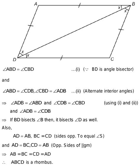 In a parallelogram ABCD ,diagonal BD bisects one angle . Prove that the diagonal 1. bisects the ...