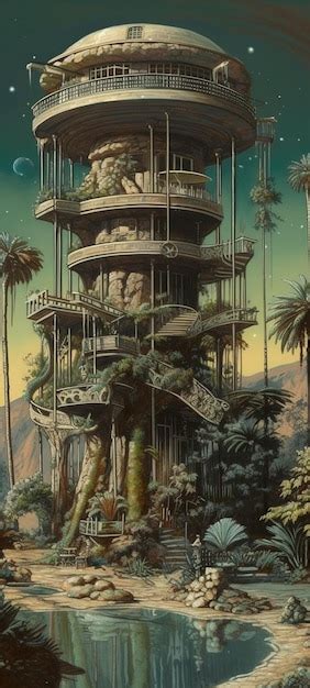 Premium AI Image | A painting of a tree house with a jungle scene in ...