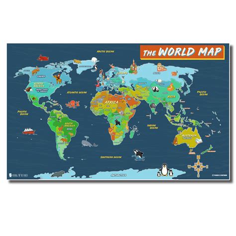 Illustrated World map poster for kids Laminated – Young N' Refined