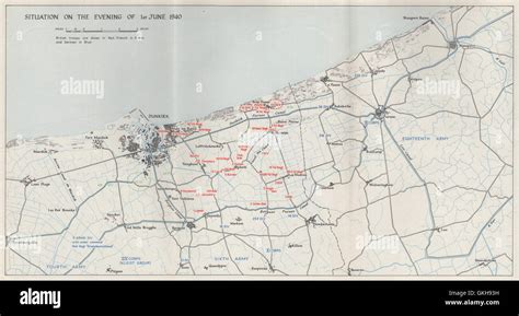 DUNKIRK EVACUATION. 1 June 1940 troop positions. Operation Dynamo. HMSO 1953 map Stock Photo - Alamy