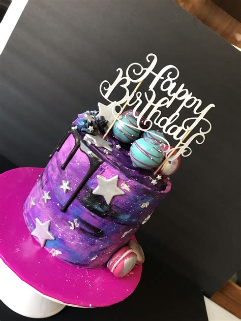 Hidden Gem Cakes galaxy themed drip cake. Cake pops on top | Gem cake, Galaxy cake, Birthday ...