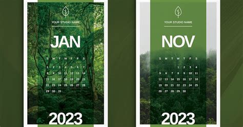 Green Nature Wall Calendar 2023 Template by Boris_Cupac on Envato Elements