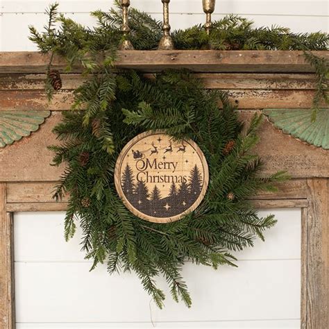 Round Wooden Merry Christmas Sign | Antique Farmhouse