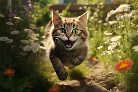 Premium AI Image | cat running in the garden