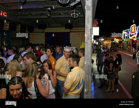 greece crete malia bar street at night Stock Photo - Alamy