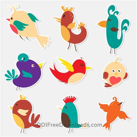 Free Vectors: Cute sticker birds vector set | Animals