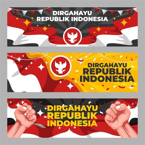 Hari Kemerdekaan Indonesia Banner Set 7395739 Vector Art at Vecteezy