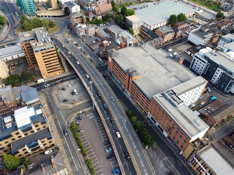 Luton City Centre and Local Buildings, High Angle Drone's View of Luton ...