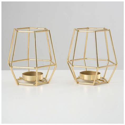 Pair of Geometric Gold Tea Light Candle Holders