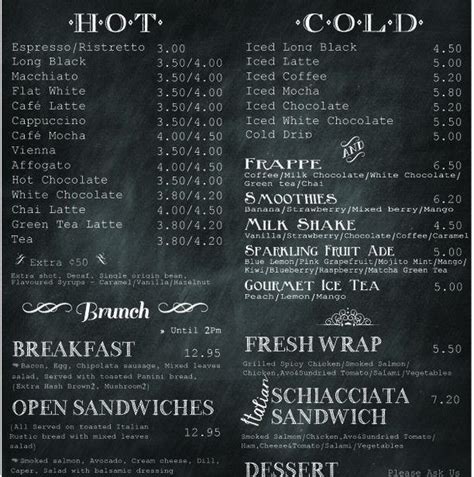 the coffee store menu - Barbar Bowie