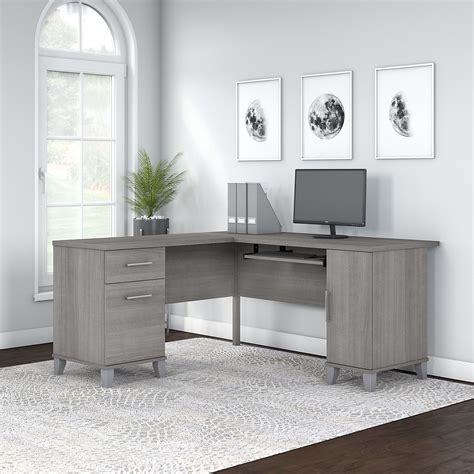 60W L Shaped Desk with Storage in Platinum Gray by Bush