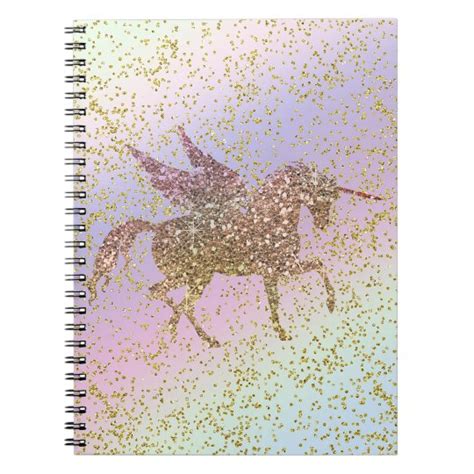 Rainbow Pastel Gold Glitter Unicorn Trendy Girls Notebook | Zazzle.com