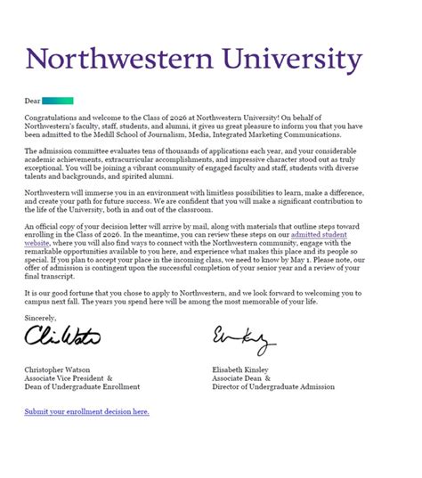 University Acceptance Letter