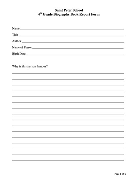 4th Grade Biography Book Report Form printable pdf download