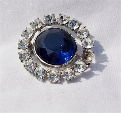 Vintage brooch Hope Diamond replica sapphire blue and clear