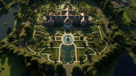 Premium AI Image | An aerial view of a mansion surrounded by vast ...