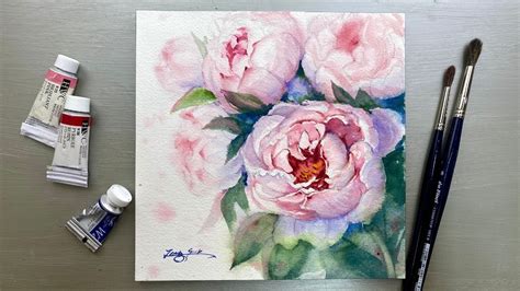 Watercolor Painting-Pink Peonies-Advanced Tutorial Step by Step. - YouTube