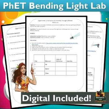 Investigating Bending Light through PhET Labs Worksheets! Digital included!