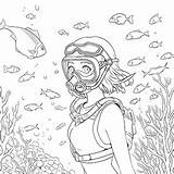 Snorkeling coloring page – Coloring Corner sketch template
