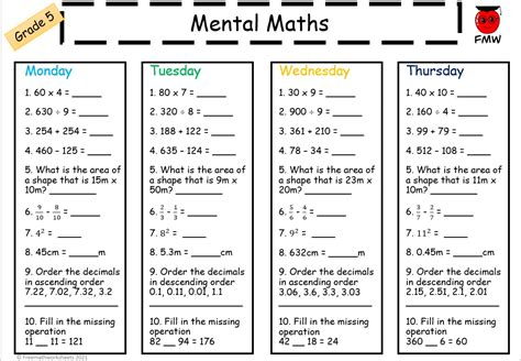 Grade 5 Math Worksheets | Free Worksheets | Printables