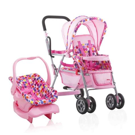 Joovy Toy Doll Caboose Pretend Play Stroller & Car Seat, Pink Dot : JVY-042 + JVY-002