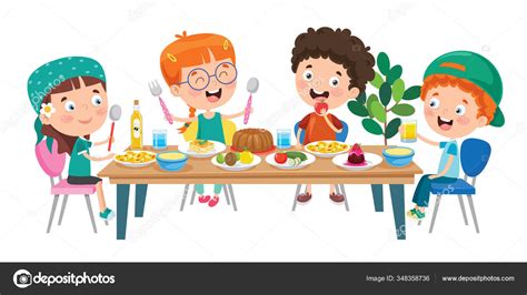 Little Children Eating Healthy Food Stock Vector Image by ©yusufdemirci #348358736