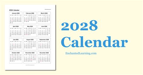 2028 One-Page Calendar - Enchanted Learning