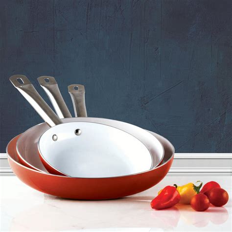 3 Pack Healthy Ceramic Frying Pan Set - Nonstick Ceramic Red Pan With ...