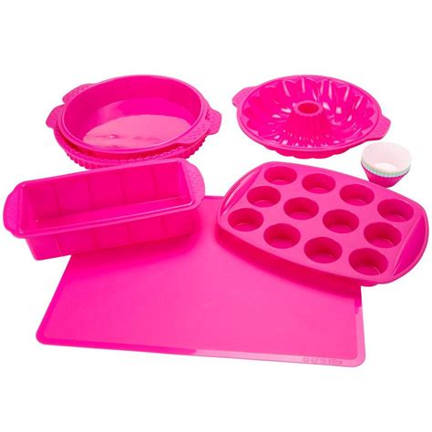 Trademark 11 in. x 1.5 in. Silicone Bakeware Set in Pink (18-Piece)-82-18700-PUR - The Home Depot