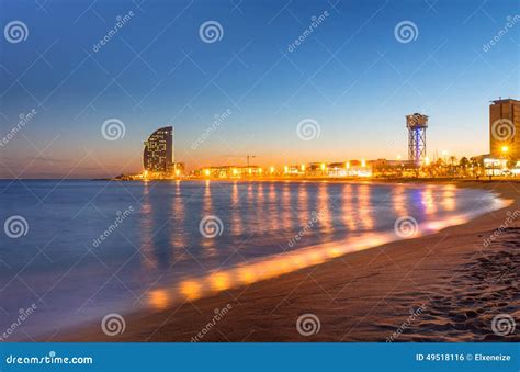 Beach in Barcelona during Sunset Stock Photo - Image of ocean, architecture: 49518116