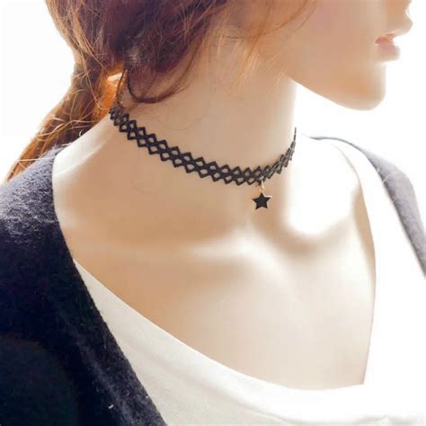 Black Lace Choker Necklaces Women Velvet Choker Alloy Pendants Necklaces Chokers Chocker tattoo ...