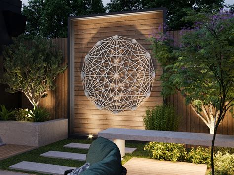 Tesseract Sacred Geometry Outdoor Metal Wall Art Sculpture, Extra Large Metal Wall Art, Modern ...