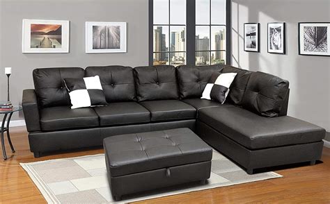 Sofa Sectional Sofa, L-Shape Faux Leather Sectional Sofa Couch Set With ...