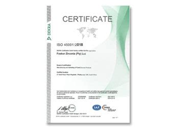 Foskor Zirconia - Accreditations - Certifications