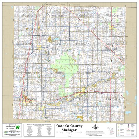 Osceola County Michigan 2022 Wall Map | Mapping Solutions