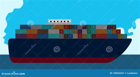 Side View of a Cargo Ship in a Landscape Stock Vector - Illustration of travel, landscape: 148565261