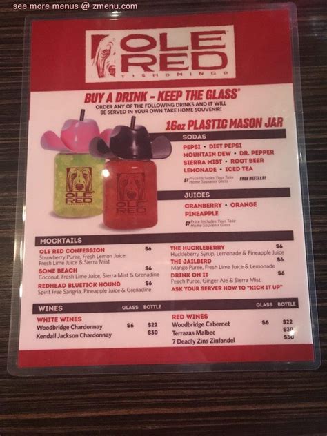 Online Menu of Ole Red Restaurant, Tishomingo, Oklahoma, 73460 - Zmenu