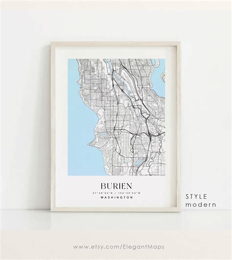 Burien Washington Map Burien WA Map Burien City Print - Etsy