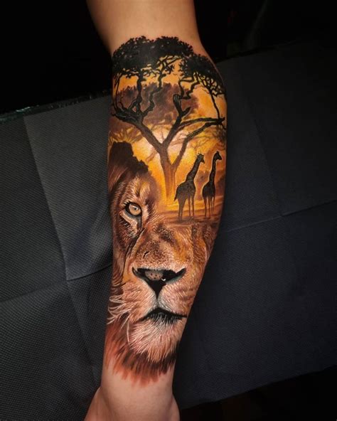 Lion & Giraffes Arm Tattoo | Best Tattoo Ideas For Men & Women