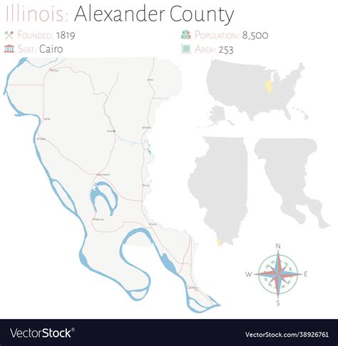 Map alexander county in illinois Royalty Free Vector Image