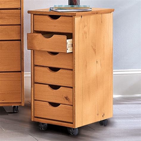 Solid Wood Rolling Storage Cart with Drawers-Narrow 6-Drawer - Walmart ...