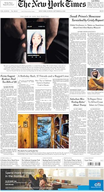 The New York Times International Edition in Print for Sunday, October 14, 2018 - The New York Times