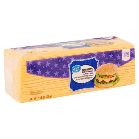 Great Value Deluxe American Pasteurized Process Cheese, 120 count, 5 lb ...