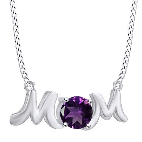 Jewel Zone US - Mother's Day Jewelry Gifts Round Shape Simulated Amethyst Mom Pendant Necklace ...